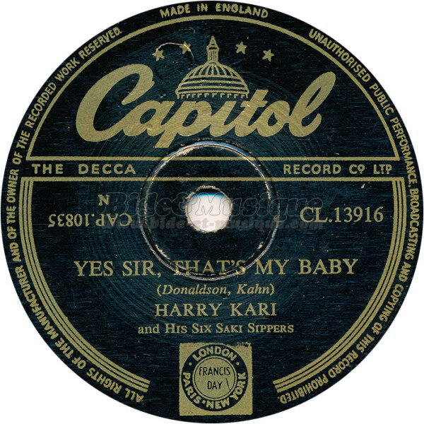 Harry Kari and his Six Saki Sippers - Yes Sir, that's my baby